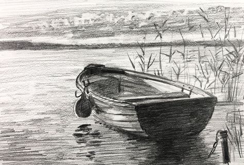 Boat Sketch, Boat Tattoo, Boat Drawing, Gallery Artwork, Drawing Exercises, Boat Art, Pencil Art Drawings, Row Boat, Painting Lessons