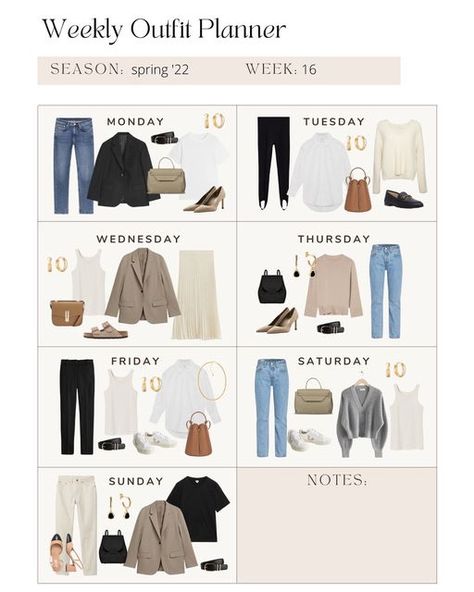 Weekly Outfit Planner, Classic Chic Outfits, Gwen Stefani Style, Capsule Wardrobe Women, Spring Summer Capsule Wardrobe, Outfit Planner, 2022 Year, Capsule Wardrobe Essentials, Outfit Primavera