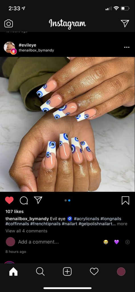 Nails French Tip Long, Cancun Nails, French Tip Long, French Tip Pink, Evil Eye Nail, Nails 23, Nails French Tip, Evil Eye Nails, Back To School Nails