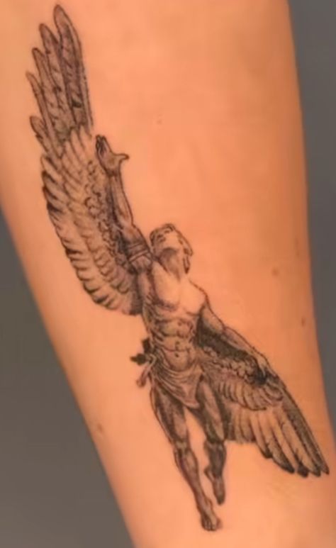 Biblically Accurate Cherubim Tattoo, Angel Of Independence Tattoo, Arch Angel Gabriel Tattoos, St Michael Tattoo Design For Men, Falling Angel Tattoo For Men, Fallen Angel Reference, Archangel Raphael Tattoo, Michaelangelo Tattoos, Arc Angel Michael Tattoo