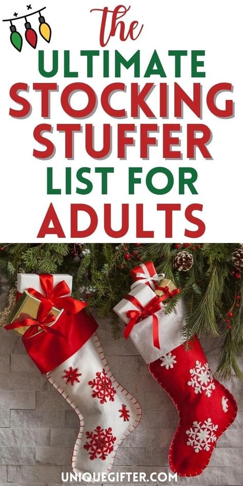 HUGE helpful list of stocking stuffers for adults. I know exactly what to put in Christmas stockings for adults. | Stocking Filler for Adults | Stocking Stuffers for Husband | Stocking Stuffers for Men | Stocking Stuffers for Women | Stocking Stuffers for My Wife | Christmas Socks for Seniors Xmas Stockings Ideas, Stocking Stuffers For Coworkers, Christmas Stocking Gift Ideas, Stocking Stuffers For Husband, Husband Stocking Stuffers, Men Stocking Stuffers, Women Stocking Stuffers, Stocking Fillers For Adults, Cheap Stocking Stuffers