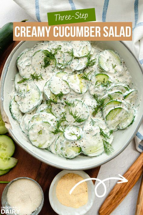 This no-effort salad has high-impact taste. Breathe life into your next lunch—or snack—by tossing together our Cucumber Salad with sour cream with a recipe from Sammy Purnell (@sammypur on TikTok). Not only does the sour cream balance out the vinegary, peppery kick, it adds a depth of texture and tang. This simple cucumber salad recipe is one you’ll be playing on repeat! Simple Cucumber Salad, Salad With Sour Cream, Easy Picnic Food, Natural Botox, Cucumber Salad Recipe, Creamy Cucumber Salad, Fresh Salad Recipes, Creamy Cucumbers, Homemade Soup Recipe