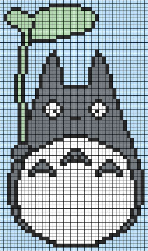 Pixel Art Pattern Totoro, Totoro Graph, Crochet Grid Patterns Studio Ghibli, Crochet Alpha Pattern Studio Ghibli, Calcifer Alpha Pattern, Crochet Graph Patterns Anime, Totoro Tapestry Crochet, Crochet Tapestry Studio Ghibli, Totoro Alpha Pattern