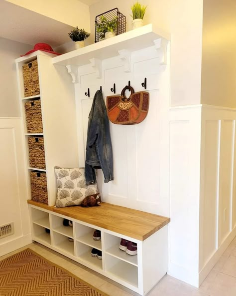 Mudroom Wall Ideas, Ikea Hall, Ikea Mud Room, Coat And Shoe Storage, Mudroom Remodel, Kallax Hack, Entry Closet, Ikea Hallway, Google Keep