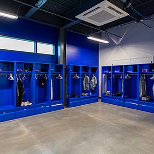 Open Metal Lockers and Drawers Locker Dimensions, Basketball Locker Room, Athletic Locker, Soccer Locker, Sports Equipment Storage, Sports Locker, Metal Lockers, Equipment Storage, Locker Room