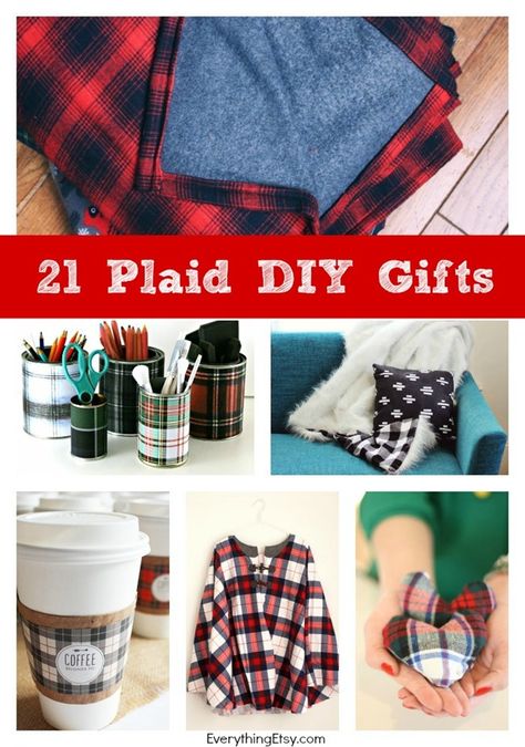 21 Plaid DIY Gifts for you'll love! Lots of no sew projects! EverythingEtsy.com Tartan Crafts Projects, Plaid Sewing Projects, No Sew Projects, Diy Plaid, Things To Sew, Gifts Sewing, Plaid Diy, Sew Ideas, Sew Projects