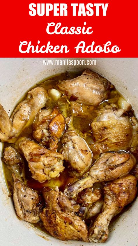 Chicken Recipes Filipino, Braised Chicken Recipes, Soy Sauce Garlic, Chicken Adobo, Adobo Recipe, Filipino Cuisine, Filipino Foods, Ground Chicken Recipes, Adobo Chicken