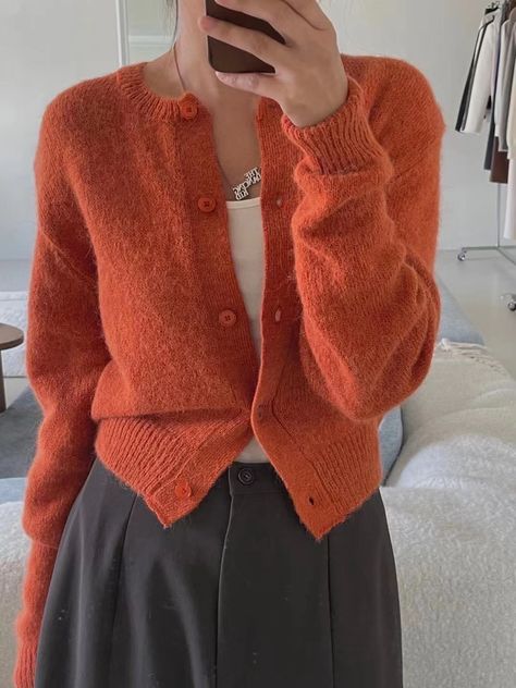 Orange Cardigan Outfit, Sweater Cardigan Outfit, Hijab Fashion Summer, Muslim Outfits Casual, Muslim Outfits, Orange Sweaters, Orange Outfit, Casual Cardigans, Cardigan Outfits