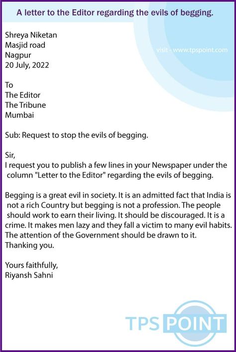 #formalletterformat #letter #editorial #EditorLetter #evilsofbeggingletter #letterwriting #tpspoint Letter To Editor, Rich Country, Letter To The Editor, The Editor, Class 10, A Letter, 9 And 10, Grammar, Newspaper