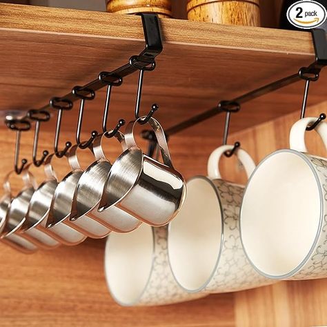 Amazon.com: XILAOTOU Mug Rack Under Cabinet - Coffee Cup Holder, Each Bracket is Equipped with 6 and Adjustable Position of The Hook, Display Hanging Cups Drying Hook for Bar Kitchen Utensils Black 2 Sets : Home & Kitchen Hanging Utensil Holder, Mug Hooks, Hanging Cups, Coffee Cup Holder, Kitchen Cabinet Organization, Mug Rack, Bar Kitchen, The Hook, Under Cabinet