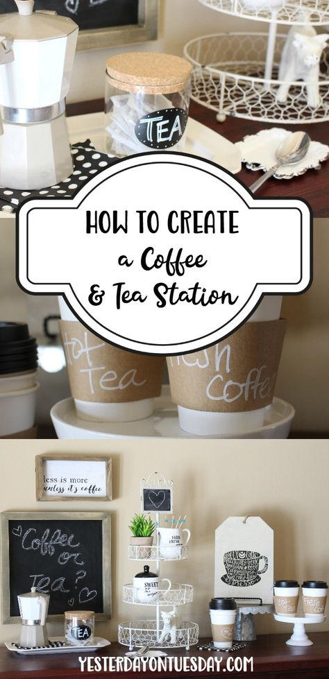 How to Create a Coffee and Tea Station, with lovely Modern Farmhouse Style finds from @HobbyLobby! #HobbyLobbyStyle #HobbyLobbyFinds #ad modern farmhouse | coffee | tea | decor | coffee station | tea station Coffee Stations Ideas, Coffee And Tea Station, Coffee Tea Station, Organized Coffee Station, Office Coffee Bar, Coffee Station Kitchen, Coffee Bar Station, Coffee Stations, Coin Café