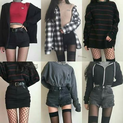 black shorts and long sleeves. street style combos, with a hint of emo. Grunge Outfits Edgy, Minimal Stil, Egirl Fashion, Outfits Edgy, Fashion 90s, Aesthetic Grunge Outfit, Hipster Outfits, Tumblr Outfits, Rock Punk