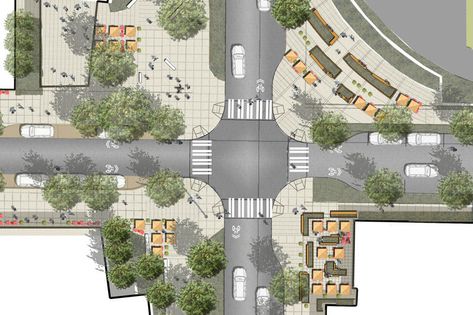 Street Design Architecture, Street Landscape Design, Urban Street Design, Street Design Ideas, Urban Ideas, Streetscape Design, Urban Design Diagram, Architecture Design Process, Urban Design Graphics