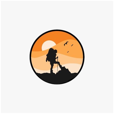 Trekking Logo Design Ideas, Trekking Painting, Hiking Logo Design, Trekking Illustration, Hiker Tattoo, Travel Logo Design Ideas, Trekking Logo, Logo Tourism, Hiker Silhouette