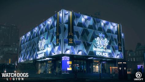 ArtStation - WATCH DOGS LEGION - Camden Police Station, Jason Auchinleck Sci Fi Police Station, Cyberpunk Police Station, Minecraft Cyberpunk, City Diorama, Anime Locations, Watch Dogs Legion, Dark Future, Camden London, London Police