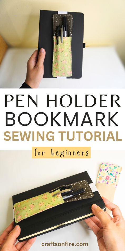 Learn how to sew this cute pen holder bookmark with these easy and quick sewing tutorial. You can make this pen holder for any journal in just 10 minutes or less. A great sewing project to try for journal lovers! Bookmark Pen Holder, Pen Holder Bookmark Diy, Cute Pen Holder, Bookmark Pen, Simple Sewing Tutorial, Tassel Bookmark, Scrap Fabric Projects, Sewing Projects Clothes, Home Decor Organization