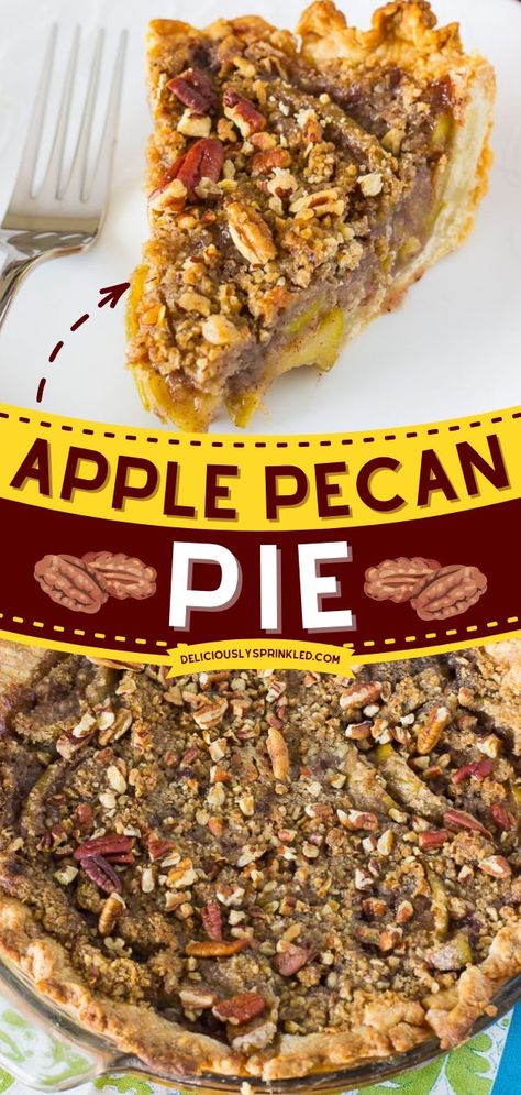 Apple Pecan Pie, thanksgiving sweet treats, thanksgiving desserts to impress Pineapple Pecan Pie, Canned Pecan Pie Filling, Praline Apple Pie, Apple Pecan Pie Recipe, Pecan Apple Pie, Apple Pie Pecan Topping, Apple Pecan Recipes, Shredded Apple Pie, Pecan Carmel Apple Pie