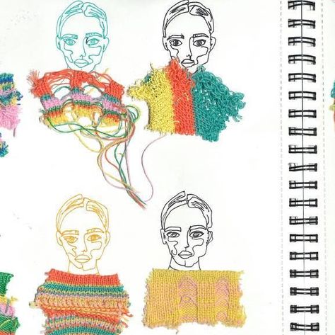 Knitting Sketchbook, Knitted Fashion Illustration, Knit Sketchbook, Knit Sketch, Knitwear Sketchbook, Textile Development Sketchbook, Sketch Board, Knit Collage, Fashion Drawings