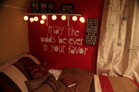 in love with the colours, they are soft and cozy. i would probably change the quote and do a chalkboard wall Lights Tumblr, Tumblr Bedroom, Fairy Lights Bedroom, Bedroom Decor For Couples, Room Color Schemes, Games Room, The Hunger Games, The Hunger