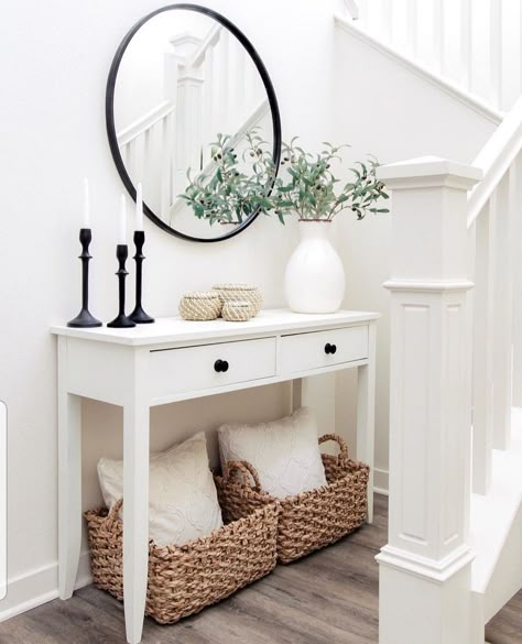 White Hallway Table, White Entrance Table, House Entrance Table Entryway, Entryway Decor White Table, White Console Table Decor Entryway, White Hall Table, Entry Table White, Small Hallway Table Decor, Console Table Under Stairs