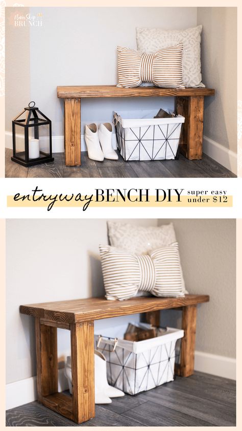 Modern Entryway Bench, Entryway Bench Decor, Diy Entryway Bench, Koti Diy, Bench Entryway, Entry Bench, Diy Entryway, Bench Diy, Modern Entryway