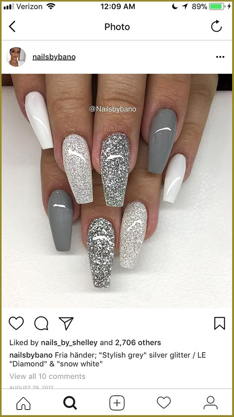 White Glitter Nails, Gray Nails, White Nail Designs, Sparkle Nails, Homecoming Nails, Prom Nails, Glitter Nail Art, Coffin Nails Designs, Gel Nail Art