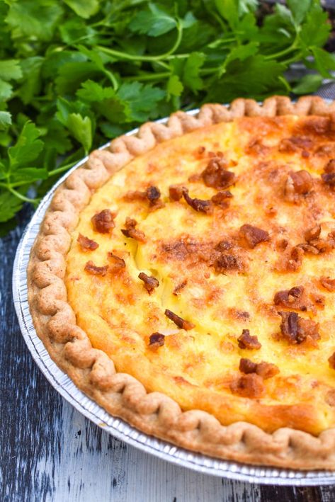 Bacon Swiss Quiche Bacon And Swiss Quiche, Bacon Swiss Quiche, Ham And Swiss Quiche, Swiss Quiche, Frozen Quiche, How To Carmalize Onions, Decadent Breakfast, Breakfast Bakes, Frozen Pie Crust