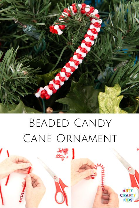 Make Beaded Candy Cane Ornaments with the kids this Christmas. Made with just two materials, kids will love this simple and fun Christmas craft. Candy Cane Kids Crafts, Candy Cane Crafts, Classroom Christmas, Indoor Kids, Beads Candy, Candy Cane Ornament, Fun Christmas Crafts, Diy Gifts For Kids, Easy Arts And Crafts