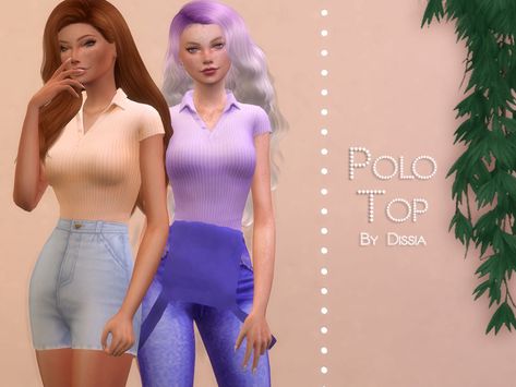 Sims 4 — Polo Top by Dissia — Polo Top 7 swatches Sims 4 Cc Polo Shirt Female, Sims 4 Polo Shirt Cc, Polo Dress Outfit, Sims 4 Men Clothing, Sims 4 Male Clothes, Bodysuit Pattern, Clothes Cc, Cropped Polo Shirt, Polo Outfit