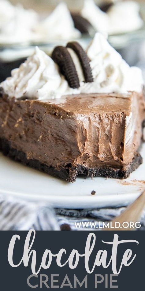 Triple Chocolate Cream Pie, Oreo Chocolate Cream Pie, Chocolate Cream Pie Oreo Crust, Chocolate Creme Pie Recipe, Oreo Crust Pie Recipes, Pies With Oreo Crust, Chocolate Cream Pie Recipe Easy, Chocolate Dream Whip Pie, Chocolate Pie With Oreo Crust