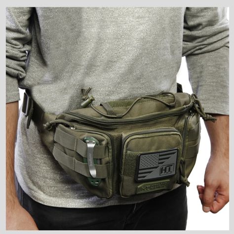 Great For Going On Hikes, Outdoor Activities, Hunting, Etc... Would Make A Great Gift! Conceal Carry Compartment Bungee Strap For Accessories Quick Release Buckle Heavy Duty Construction Spacious Main Pocket Silent Ergonomic Zipper Pullers Wrap Around Molle Webbing Hook & Loop For Patches Multiple Pockets 14" (L) X 7.5" (H) X 4" (D) Army Green Or Black Available Just Select Below Functional Green Belt Bag For On-the-go, Khaki Tactical Outdoor Bag, Molle Webbing, Military Style Bags With Pockets For Hiking, Leather Waist Bag, Durable Military Outdoor Bags, Military Style Outdoor Bag With Adjustable Strap, Combat Gear, Coach Outlet