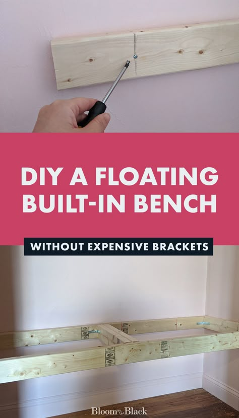 How To Make A Bench In A Closet, Diy Bench Built In, Closet With Bench Entryway, Diy Built In Entryway Bench, Built In Bench Mudroom Diy, Mudroom Bench In Closet, Entryway Floating Bench, Diy Bench In Closet, How To Build A Bench In A Closet