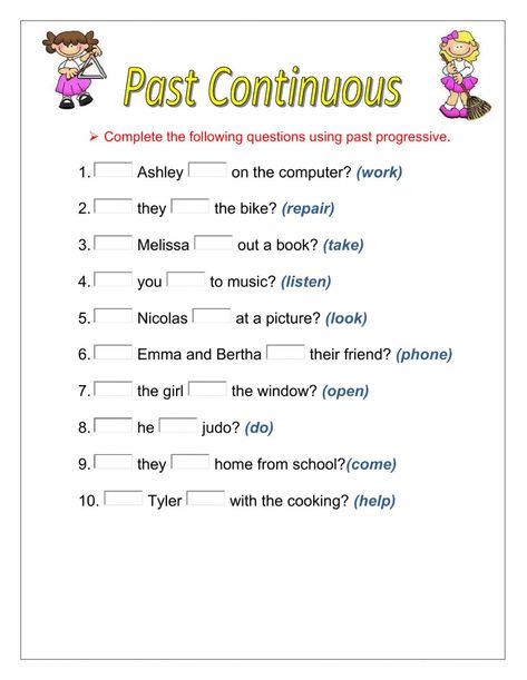 Past Progressive Worksheets, Past Progressive, Past Continuous, Grammar Exercises, 1st Grade Writing, English Exercises, The Worksheet, Yes Or No Questions, English Worksheets For Kids