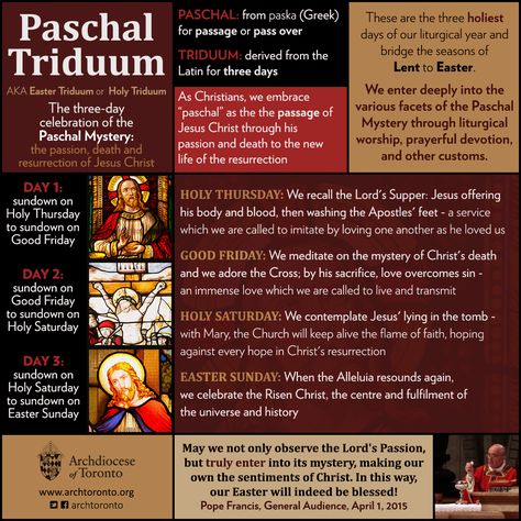 What is the Paschal Triduum? #infographic #catholic #lent #holyweek #easter #triduum Catholic Traditions, Catholic Lent, Catholic Answers, Holy Thursday, Liturgical Year, Holy Saturday, Catholic Beliefs, Lenten Season, Resurrection Of Jesus