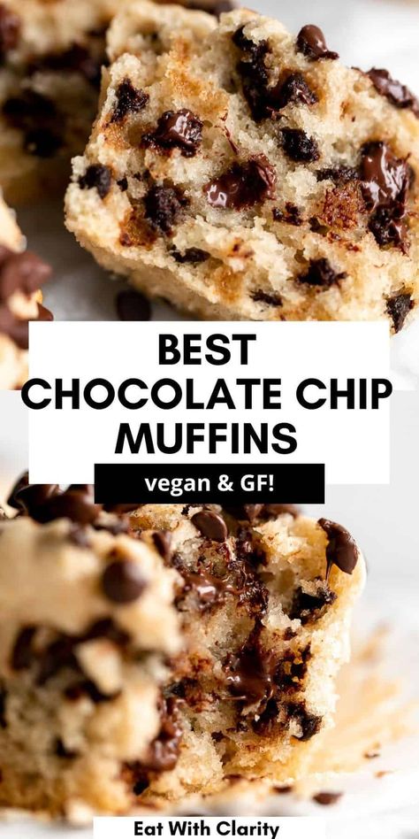 These fluffy vegan chocolate chip muffins are made in one bowl, gluten free and so easy to make. They're made with almond flour, are light, fluffy and perfect for a quick snack or healthy dessert. These vegan muffins are a total crowd pleaser. Quick And Easy Gluten Free Recipes, Vegan Muffins Easy, Gf Vegan Muffins, Vegan Almond Flour Muffins, Gluten Free Vegan Muffins, Dairy Free Chocolate Chip Muffins, Gluten Free Vegan Breakfast, Vegan Muffin Recipe, Vegan Gluten Free Breakfast Muffins