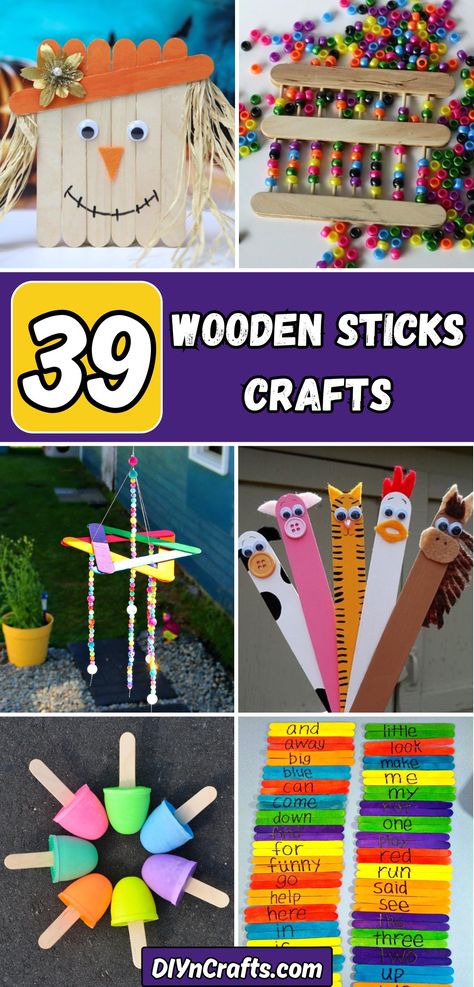 39 Wooden Sticks Crafts Wooden Sticks Crafts, Wooden Sticks Diy Decor, Diy Projects With Popsicle Sticks, Popsicle Stick Boat, Wind Chimes Kids, Wood Sticks Crafts, Craft Stick Projects, Sticks Crafts, Paint Stick Crafts