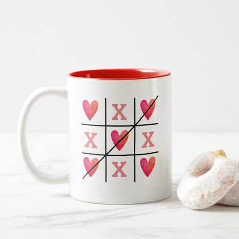 Valentine Tic Tac Toe Two-Tone Coffee Mug #affiliate , #SPONSORED, #Toe#Tone#Coffee#Tac Valentine Tic Tac Toe, Vday Gift Ideas, Valentines Day Mugs, Valentines Cross Stitch, Cute Personalized Gifts, Cricut Valentines Projects, Coffee Cupcake, Couple Cups, Valentine Mugs