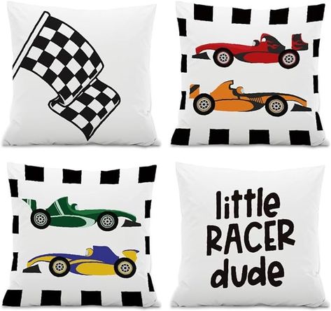 Amazon.com: ISANOU Little Racer Dude Throw Pillow Covers,Race Car Buffalo Plaid Decorate Pillow Covers for Kids Room,Race Car Themed Party Decoration 18x18 Inch Pillowcase Set of 4 : Home & Kitchen Toddler Boy Room Themes, Race Car Themed Party, Car Themed Party, Race Car Bedroom, Car Room Decor, Boy Room Themes, Car Themed Bedrooms, Kids Room Bed, Race Car Themes