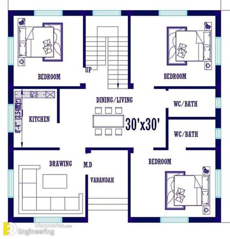 30×30 House Plan, Small Apartment Complex Plans, Pallet House Plans, Smart House Plans, House Plan Ideas, Drawing House Plans, 30x40 House Plans, Guest House Plans, Building Design Plan