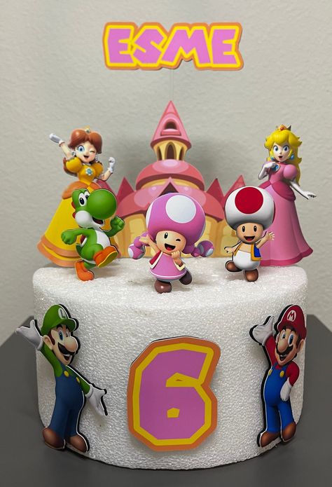 Princess Peach Cake Topper, Princess Peach Cake Birthdays, Princess Peach Party Decorations, Princess Peach Cake, Princess Peach Birthday Party, Peach Mario Bros, Super Mario Cupcakes, Peach Party Decorations, Princess Peach Party