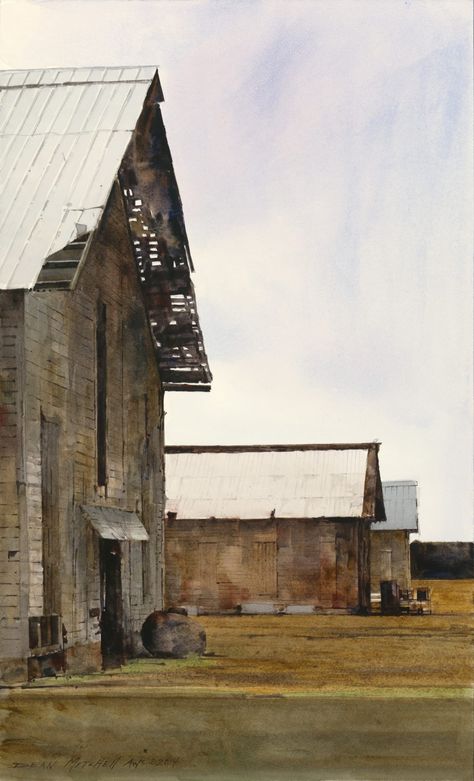 Dean Mitchell, Watercolor Barns, Barn Painting, Watercolor Architecture, Andrew Wyeth, Old Barn, Watercolor Artist, Fine Art Gallery, Watercolor Landscape