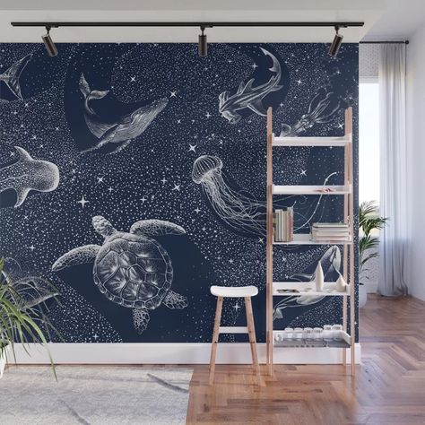 Sea Chalkboard Art, Constellation Mural, Ocean Wall Mural, Whale Quilt, Cosmic Ocean, Sea Murals, Ocean Bedroom, Ocean Mural, Ocean Themed Bedroom