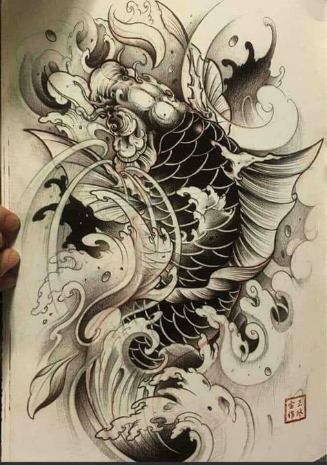 Pez Koi Tattoo, Dragon Koi Tattoo Design, Tattoo Japonais, Koi Dragon Tattoo, Japanese Koi Fish Tattoo, Carp Tattoo, Koi Tattoo Sleeve, Koi Dragon, Koi Tattoo Design