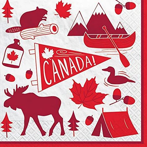 Canada Party, Canadian Party, Canada Day Party, Holiday Party Themes, Party Tablescapes, Beverage Napkins, Red Paper, Canada Day, Square Paper