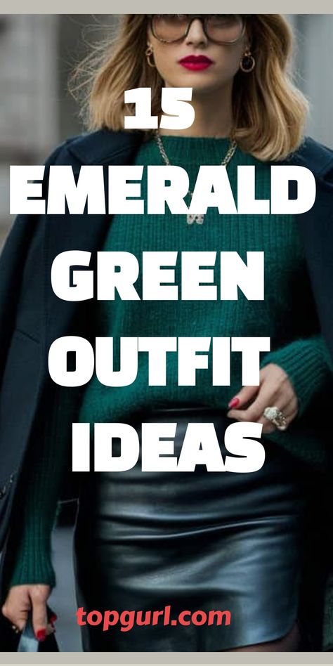 15 Emerald Green Outfit Ideas for Women to Make You Feel Like a Gem Emerald Green Monochromatic Outfit, Emerald Outfits For Women, Emerald Skirt Outfit, Hunter Green Outfits For Women, Green Outfit Ideas For Women, Emerald Green Outfits, Emerald Green Outfit Ideas, Green Skirt Outfit Ideas, Green Heels Outfit