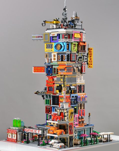 Cyberpunk Architecture, Lego Cyberpunk, Lego Ninjago City, Lego House Ideas, Lego Sculptures, Construction Lego, Lego Modular, Amazing Lego Creations, Lego Craft