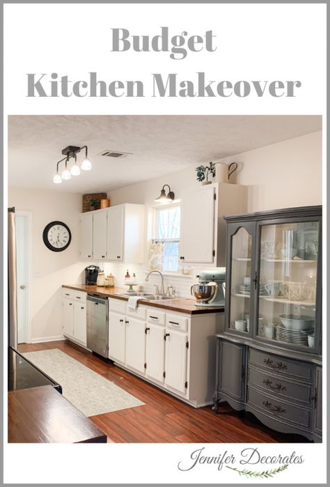 Decorate Above Kitchen Cabinets, How To Decorate Above Kitchen Cabinets, Jennifer Decorates, How To Decorate A Bookshelf, Copper Kitchen Accents, Decorating Above Kitchen Cabinets Ideas, Decorate A Bookshelf, Black And White Kitchen Decor, Walmart Kitchen