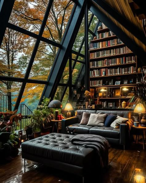 Home Library Design, Furniture Couch, A Frame House, Tiny House Cabin, Dream Living, Tiny House Living, Dream House Interior, Reading Room, Home Library