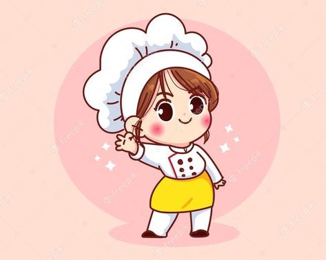 Premium Vector | Cute chef girl smiling in uniform mascots cartoon art illustration Chef Girl, Cartoon Art Illustration, Rabbit Pose, Smile Illustration, Cartoon Chef, Cute Bakery, Girl Smiling, Chef Logo, Vector Food