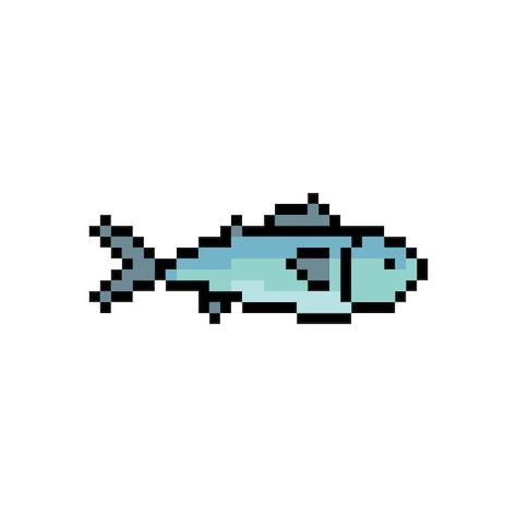 Pixel Fish, Fish Pixel Art, 8 Bit Pixel Art, Pixel Art Food, Bead Templates, Fish Icon, Tuna Fish, Easy Pixel Art, 8bit Art